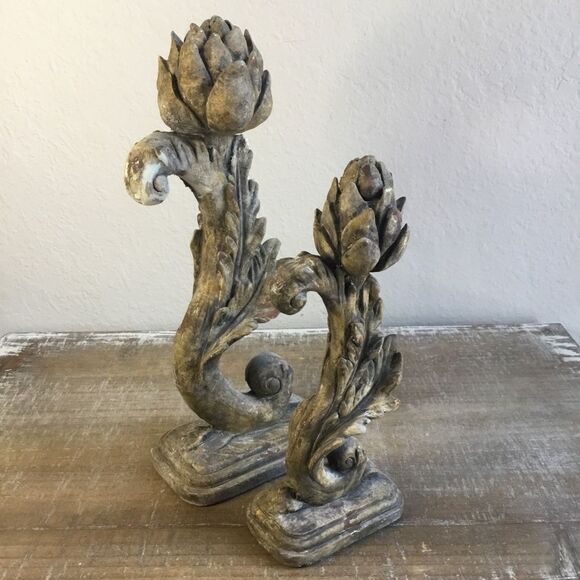 Classic candlesticks with finials to hide candle hole on a base with scrolls - Picture 1 of 7